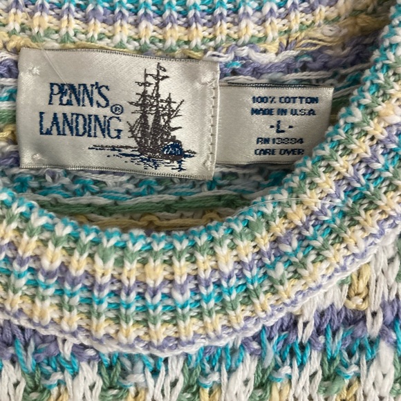 NWT Men’s Pastel Blue, White, Yellow & Green Sweater by Penn’s Landing, sz L - Picture 4 of 5